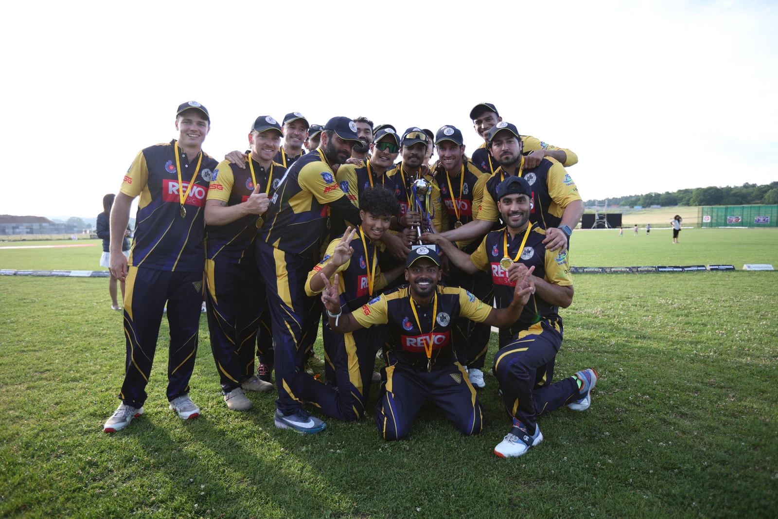 Vasteras United celebrating with the trophy.